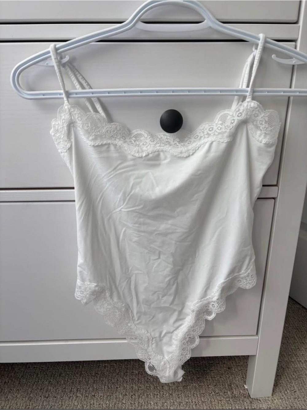 Amazon White Lace-Trim Spaghetti Strap Bodysuit